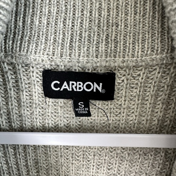 Carbon Cardigan Mens Small Gray Sweater Ribbed Shawl Collar Cozy Indie Grunge - Picture 2 of 10